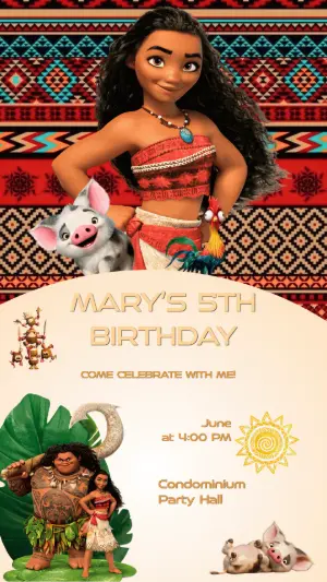 Moana Themed Birthday Invitation - Editable Digital Template