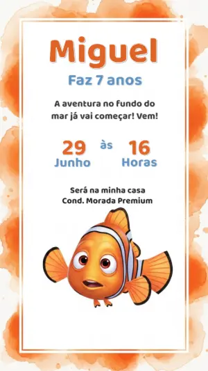 Convite de Aniversário Procurando Nemo para Editar Online