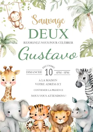 Invitation anniversaire 2 ans Safari Jungle à modifier en ligne