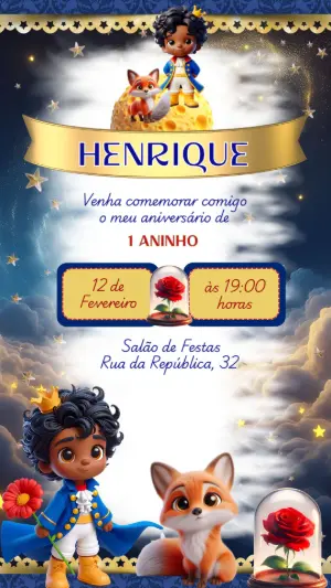 Convite Aniversário Pequeno Príncipe Negro para Editar Online