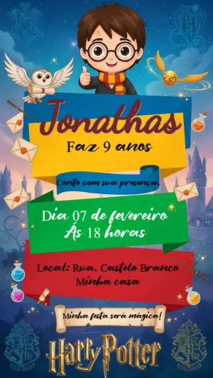 Convite de Aniversário Harry Potter Mágico para Editar Online
