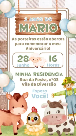 Convite de Aniversário Fazendinha Menino para Editar Online