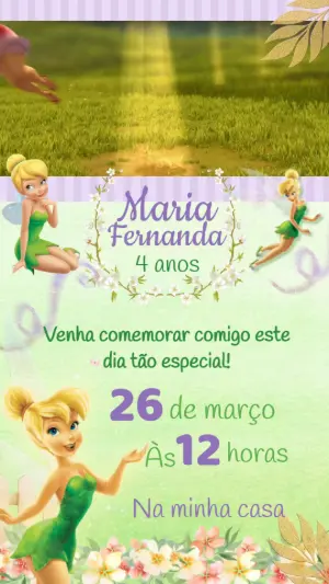 Convite Animado Aniversário Sininho Tinker Bell para Editar