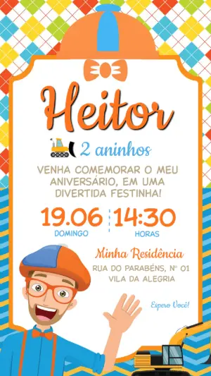 Convite de Aniversário Blippi Editável