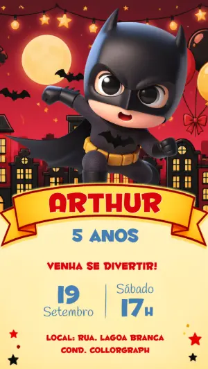 Convite de Aniversário Batman Cute Modelo Editável