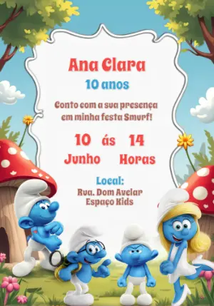 Convite de Aniversário Smurfs para Editar e Imprimir