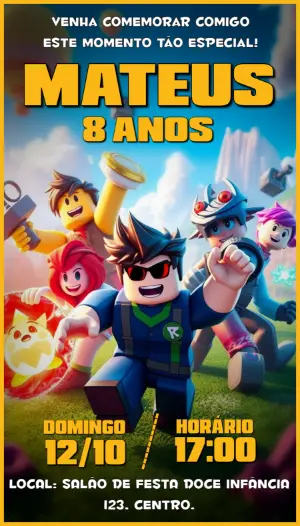 Invitación de cumpleaños Roblox – Estático – Idesign Personalizados