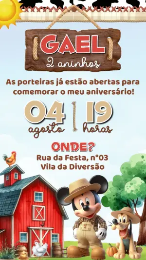 Convite de Aniversário Fazendinha do Mickey para Editar Online