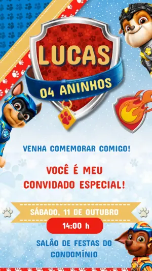 Invito di compleanno Paw Patrol – Statico – Arte Coelho Digital