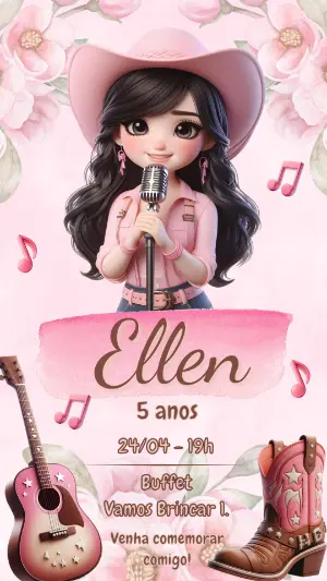 Convite Aniversário Cantora Country para Editar Online