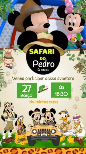 Convite Animado Aniversário Mickey Safari para Editar Online