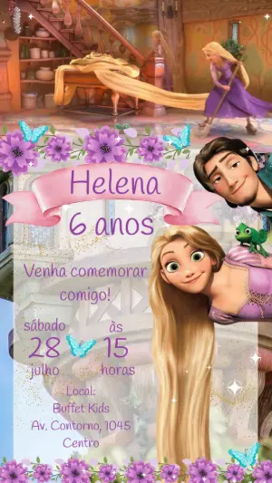 Convite Animado Aniversário Enrolados para Editar Online