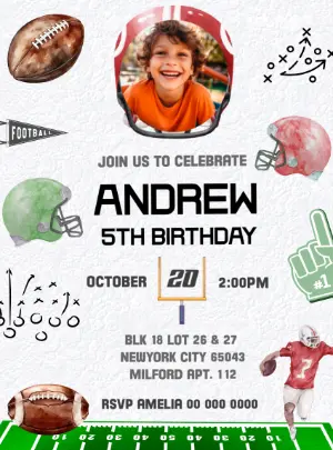 Editable Football Birthday Invitation with Photo Template