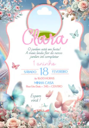 Convite Jardim das Borboletas com Foto para Editar