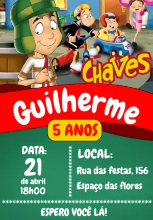 Convite de Aniversário Chaves para Editar e Imprimir