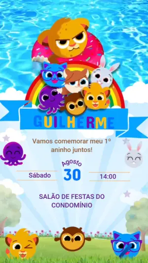 Convite Animado Bolofofos para Aniversário Infantil Editável