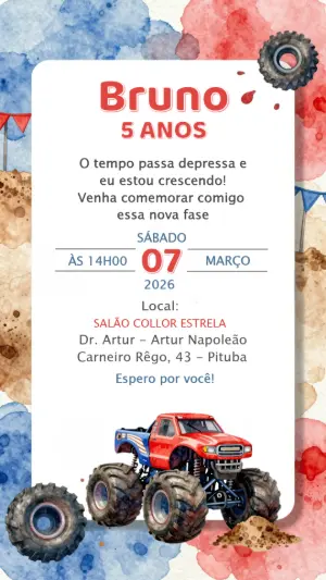 Convite Aniversário Infantil Tema Monster Truck Editável