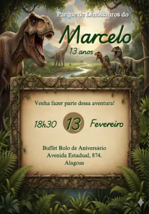 Convite de Aniversário Dinossauro para Editar Online