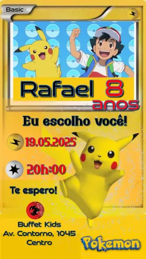 Convite Animado Aniversário Pokémon para Editar Online