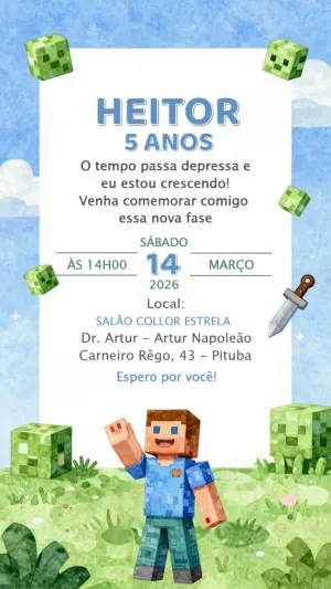 Convite de Aniversário Minecraft para Editar Online