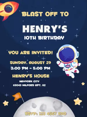 Editable Space Astronaut Birthday Party Invitation Template