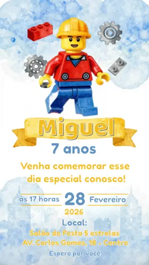 Convite de Aniversário Infantil Blocos de Montar para Editar