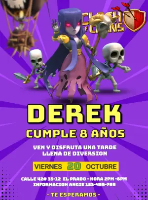 Invitación de Cumpleaños Clash of Clans Morada para Editar