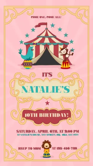 Editable Circus Birthday Invitation Template for Kids