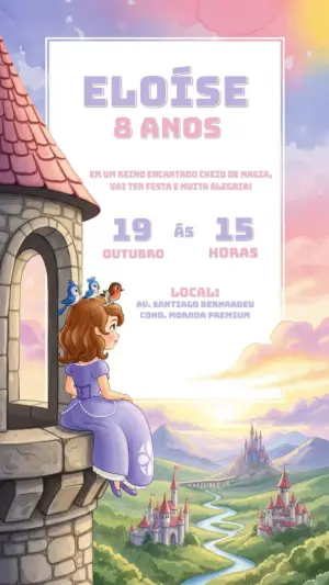 Convite de Aniversário Princesa Sofia para Editar Online