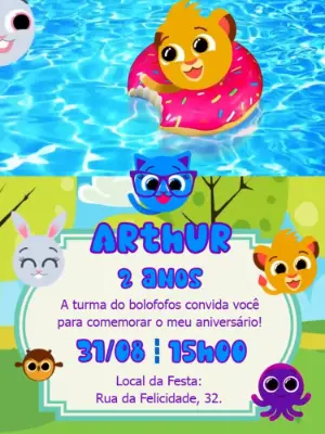 Convite Animado de Aniversário Bolofofos para Editar Online