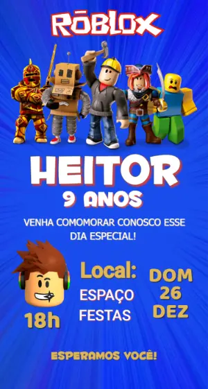 Convite de Aniversário Roblox Colorido para Editar