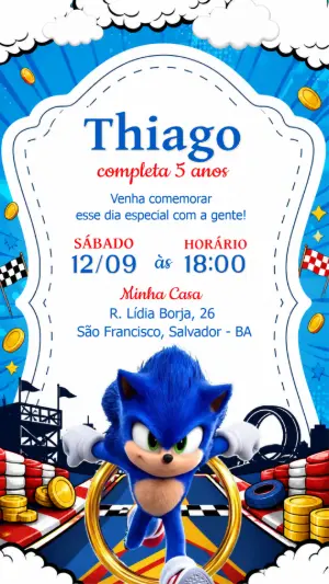 Convite de Aniversário Sonic para Editar