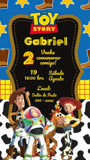 Convite de Aniversário Toy Story Estilo Cowboy Editável