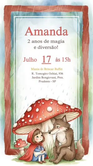 Convite Aniversário Chapeuzinho Vermelho para Editar Online