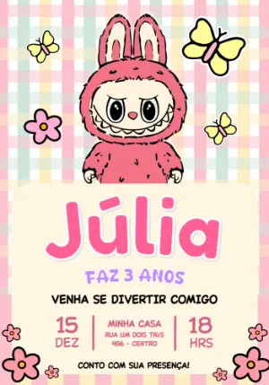 Convite de Aniversário Labubus para Editar