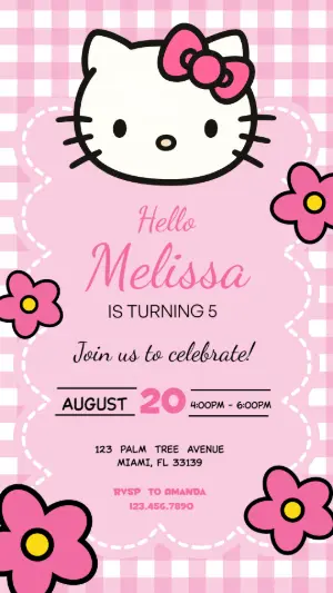 Hello Kitty Birthday Invitation | Editable Digital Template