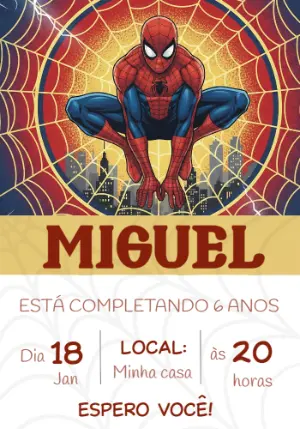 Convite de Aniversário Homem-Aranha para editar