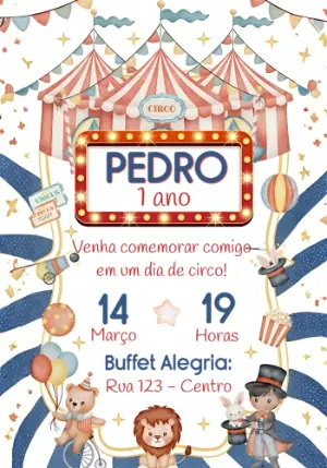 Convite de Aniversário Infantil Tema Circo Aquarela Editável