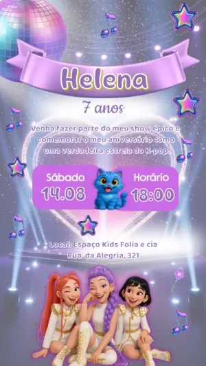 Invitation d'anniversaire KPop Demon Hunters – Statique – Felicity Artes