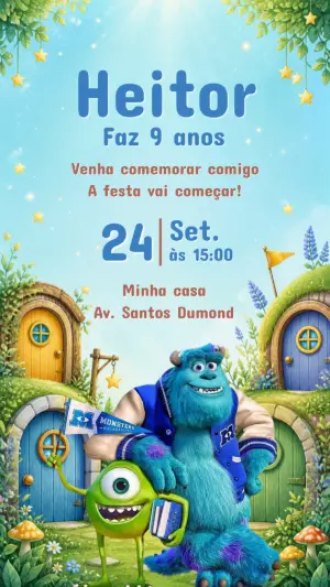 Convite de Aniversário Monstros S.A. para Editar Online