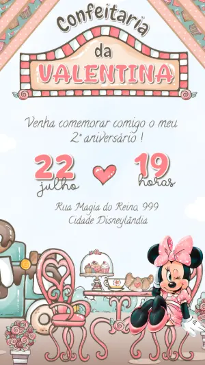 Convite Aniversário Confeitaria da Minnie para Editar Online