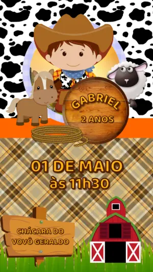 Convite Aniversário Fazendinha Menino Modelo para Editar