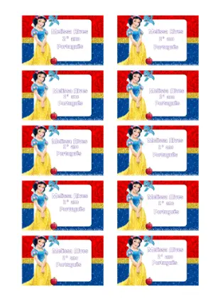 Etiqueta Escolar Branca de Neve Editável para Imprimir