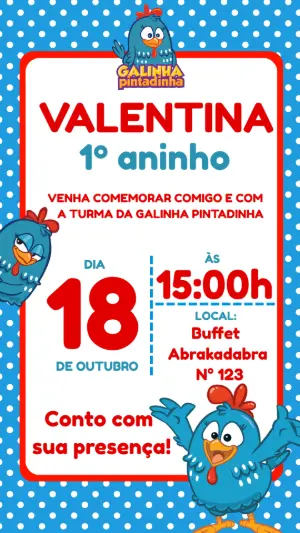 Convite de Aniversário Galinha Pintadinha Azul para Editar