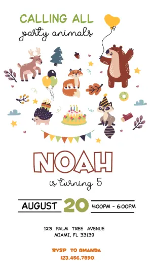 Woodland Animals Birthday Invitation Editable Template