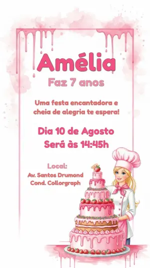 Convite Aniversário Barbie Confeiteira para Editar Online