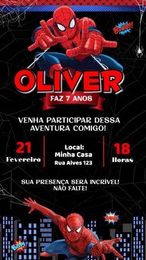 Convite de Aniversário Homem-Aranha Aventura Modelo Editável