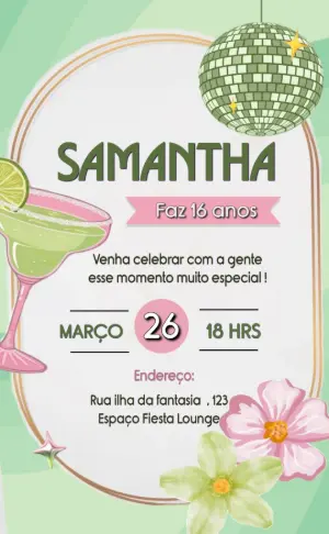 Convite Digital Festa 16 Anos Disco e Drink para Editar