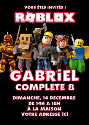 Invitation d'anniversaire Roblox à personnaliser en ligne
