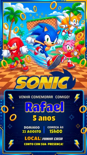Convite Digital Aniversário Sonic Games para Editar
